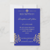 Elegant Gold & Blue Wedding Reception Kaart (Voorkant)