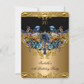 Elegant Gold Bluebird Bird Black 70th Birthday Kaart (Voorkant)