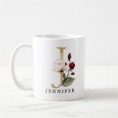Elegant Gold Blush en Burgundy Flower Letter J Koffiemok (Links)