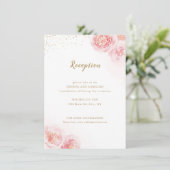 Elegant gold & blush floral bruiloft receptie informatiekaartje (Staand voorkant)