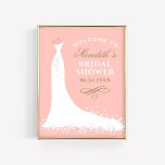 Elegant Gold Blush Gown Vrijgezellenfeest Welkom Poster<br><div class="desc">Het vrijgezellenfeest van de weddenschap verwelkomde teken/poster voor de stijlvolle bruid-om-te zijn kenmerkt een stromend trouwjurk ontwerp,  douanetekst die kan worden gepersonaliseerd,  en een kleurenschema van wit,  wazig/koraalroze,  en antiek goud.</div>
