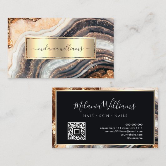 Elegant Gold blush Marble Agate Geode QR Code Visitekaartje (Voorkant / Achterkant)