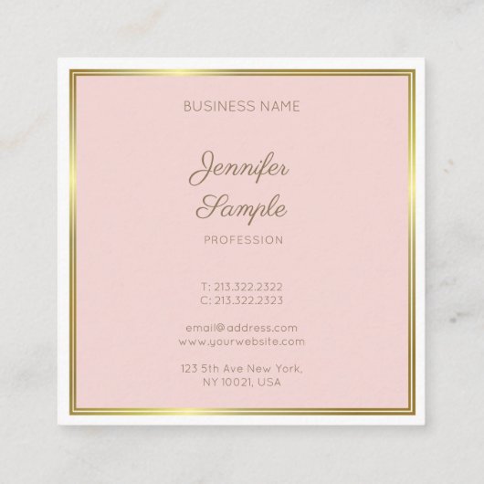 Elegant Gold Blush Pink Calligraphy Script Luxe Vierkante Visitekaartje (Achterkant)