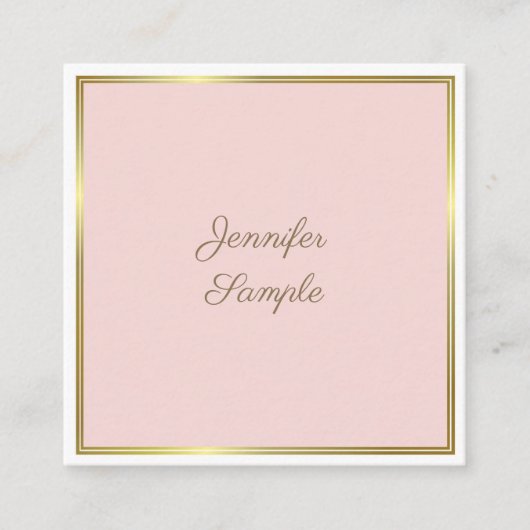Elegant Gold Blush Pink Calligraphy Script Luxe Vierkante Visitekaartje (Voorkant)