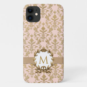 Elegant Gold Blush Pink Damask Glitter Monogram Case-Mate iPhone Case