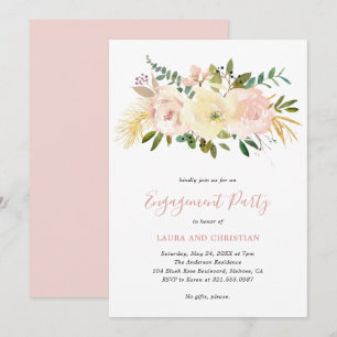 Elegant Gold Blush Pink Floral Engagement Party Kaart