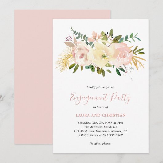 Elegant Gold Blush Pink Floral Engagement Party Kaart (Voorkant / Achterkant)