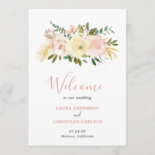 Elegant Gold Blush Pink Floral Wedding Programmakaart (Voorkant)