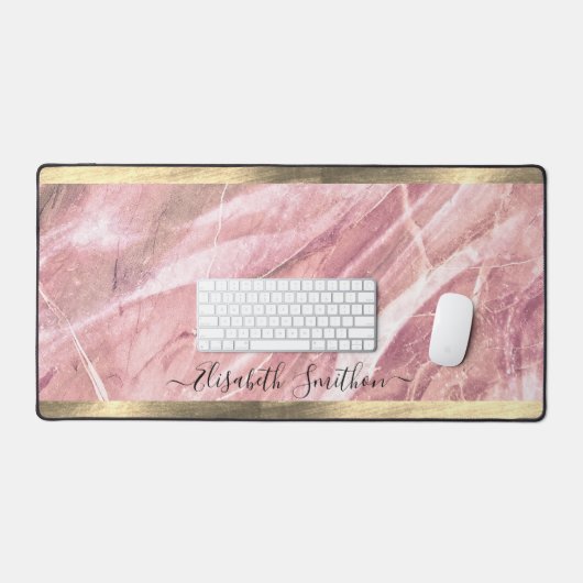 Elegant Gold & Blush Pink Girly Naam toevoegen Mar Bureaumat (Keyboard & Muis)
