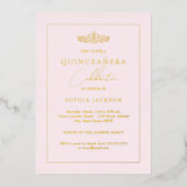 Elegant Gold Blush Pink Quinceanera 15e verjaardag Folie Uitnodiging (Voorkant)