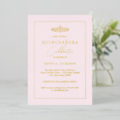 Elegant Gold Blush Pink Quinceanera 15e verjaardag Folie Uitnodiging (Staand Voorkant)