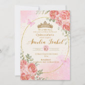Elegant Gold & Blush Quinceañera Invitation Kaart (Voorkant)