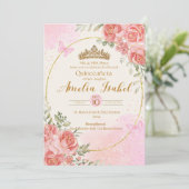 Elegant Gold & Blush Quinceañera Invitation Kaart (Staand voorkant)