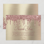 Elegant Gold Blush Roze Glitter Drip Birthday Bedankkaart (Voorkant / Achterkant)