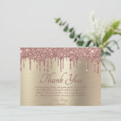 Elegant Gold Blush Roze Glitter Drip Birthday Bedankkaart (Staand voorkant)