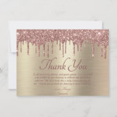 Elegant Gold Blush Roze Glitter Drip Birthday Bedankkaart (Voorkant)