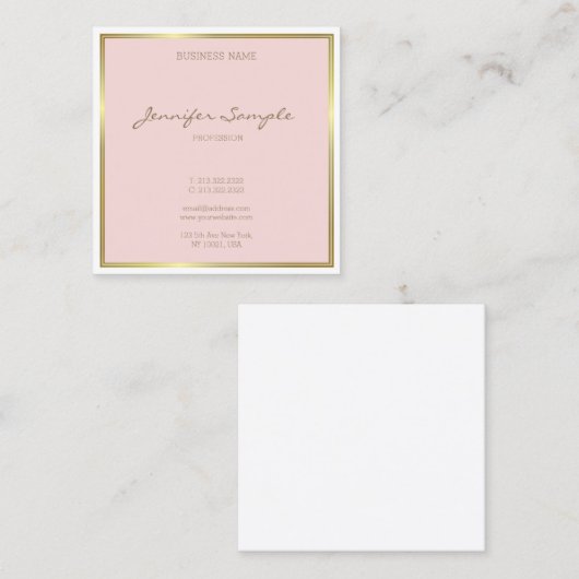 Elegant Gold Blush Roze handgeschreven script Luxe Vierkante Visitekaartje (Voorkant / Achterkant)