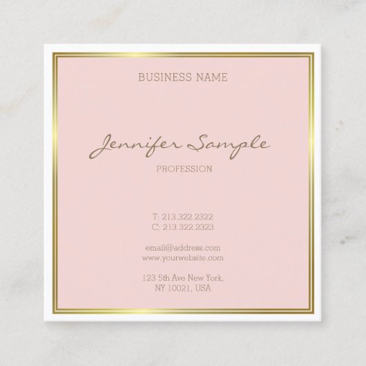 Elegant Gold Blush Roze handgeschreven script Luxe Vierkante Visitekaartje (Voorkant)