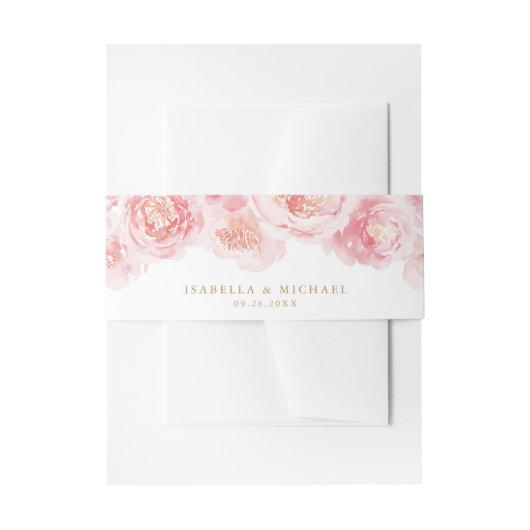 Elegant gold & blush waterverf floral bruiloft inv uitnodigingen wikkel (Voorkant Voorbeeld)