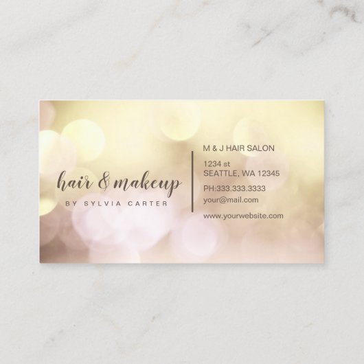 Elegant Gold Bokeh Feminine Hair Stylist Salon Visitekaartje (Achterkant)