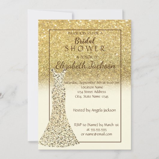 Elegant Gold Bokeh Glitter, Dress Vrijgezellenfees Kaart (Voorkant)
