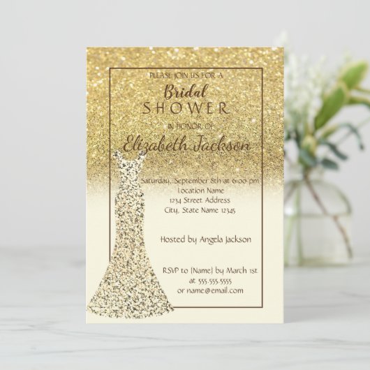 Elegant Gold Bokeh Glitter, Dress Vrijgezellenfees Kaart (Staand voorkant)