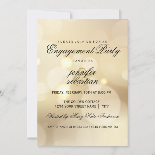 Elegant Gold Bokeh Light Chic Engagement Party Kaart (Voorkant)