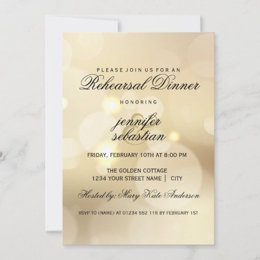 Elegant Gold Bokeh Light Chic Rehearsal Dinner Kaart (Voorkant)