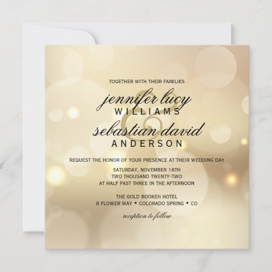 Elegant Gold Bokeh Light Chic Wedding Kaart (Voorkant)