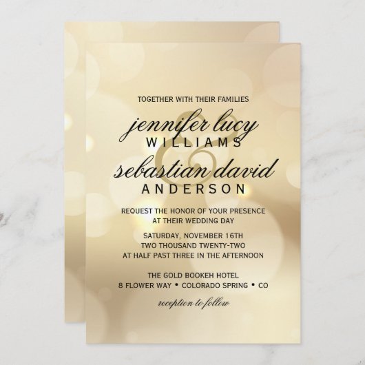 Elegant Gold Bokeh Light Chic Wedding Kaart (Voorkant / Achterkant)