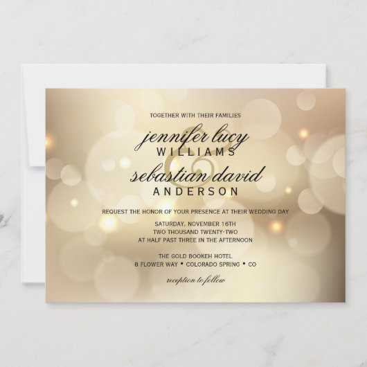 Elegant Gold Bokeh Light Chic Wedding Kaart (Voorkant)