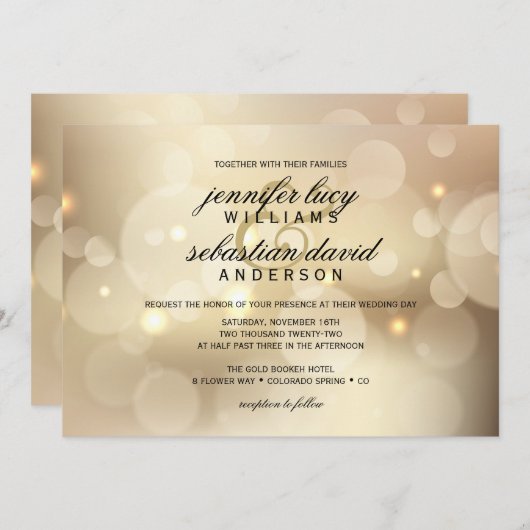 Elegant Gold Bokeh Light Chic Wedding Kaart (Voorkant / Achterkant)