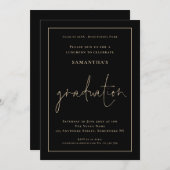 Elegant Gold Border Black Afstudeerder Luncheon Af Kaart (Voorkant / Achterkant)