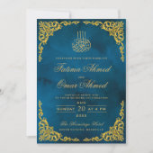 Elegant Gold Border Blue Islamic Muslim Weddenscha Kaart (Voorkant)