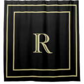 Elegant Gold Border en Custom Monogram Black Douchegordijn (Voorkant)
