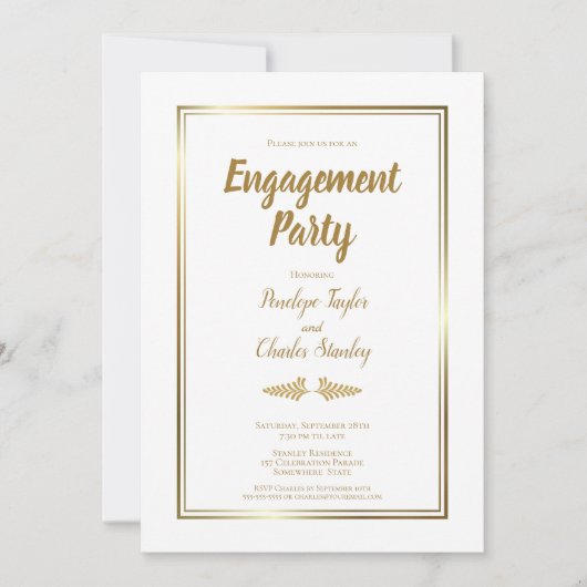 Elegant Gold Border Engagement Party Kaart (Voorkant)