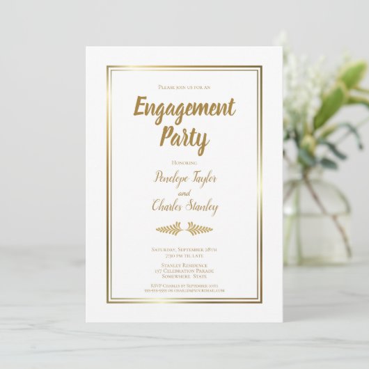 Elegant Gold Border Engagement Party Kaart (Staand voorkant)