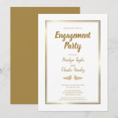 Elegant Gold Border Engagement Party Kaart (Voorkant / Achterkant)
