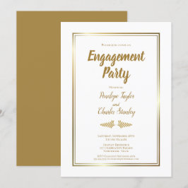 Elegant Gold Border Engagement Party Kaart