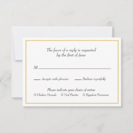 Elegant Gold Border Meal Choice Wedding RSVP Kaartje