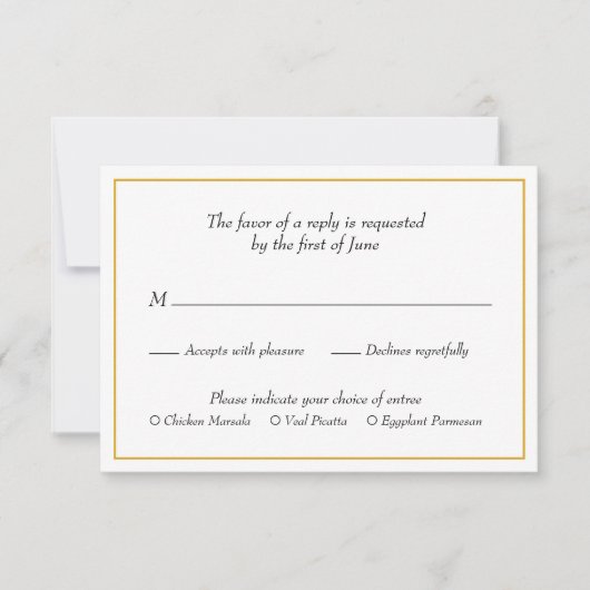 Elegant Gold Border Meal Choice Wedding RSVP Kaartje (Voorkant)