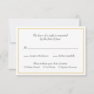 Elegant Gold Border Meal Choice Wedding RSVP Kaartje