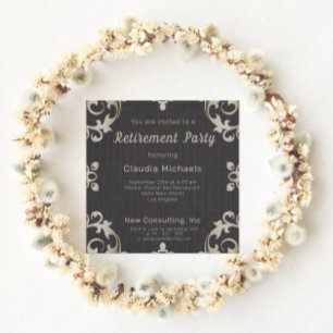 Elegant Gold Border on Black Retirement Party Kaart