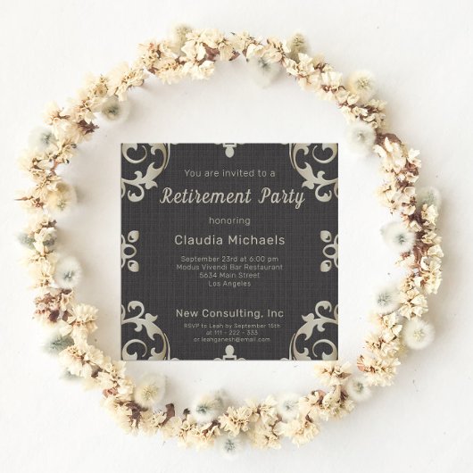 Elegant Gold Border on Black Retirement Party Kaart