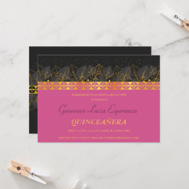 Elegant Gold Border Quinceañera Uitnodiging