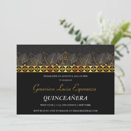 Elegant Gold Border Quinceañera Uitnodiging (Staand voorkant)