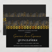 Elegant Gold Border Quinceañera Uitnodiging (Voorkant / Achterkant)