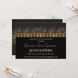 Elegant Gold Border Quinceañera Uitnodiging
