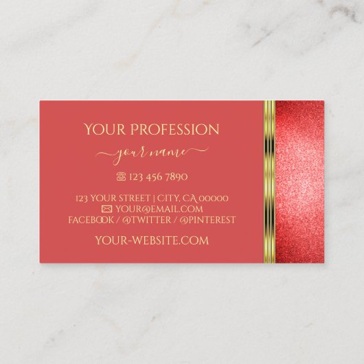 Elegant Gold Border Ruby Red Glitter Ornamental Visitekaartje (Achterkant)