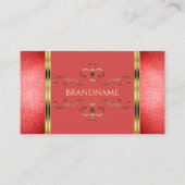 Elegant Gold Border Ruby Red Glitter Ornamental Visitekaartje (Voorkant)